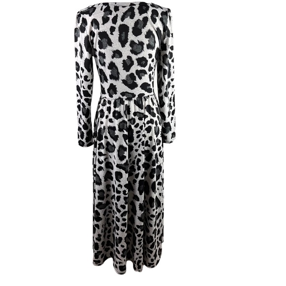 NWT LuloRoe Ryane Empire Waist Dress Leopard Gray Black Long Sleeve Stretch - Picture 9 of 13